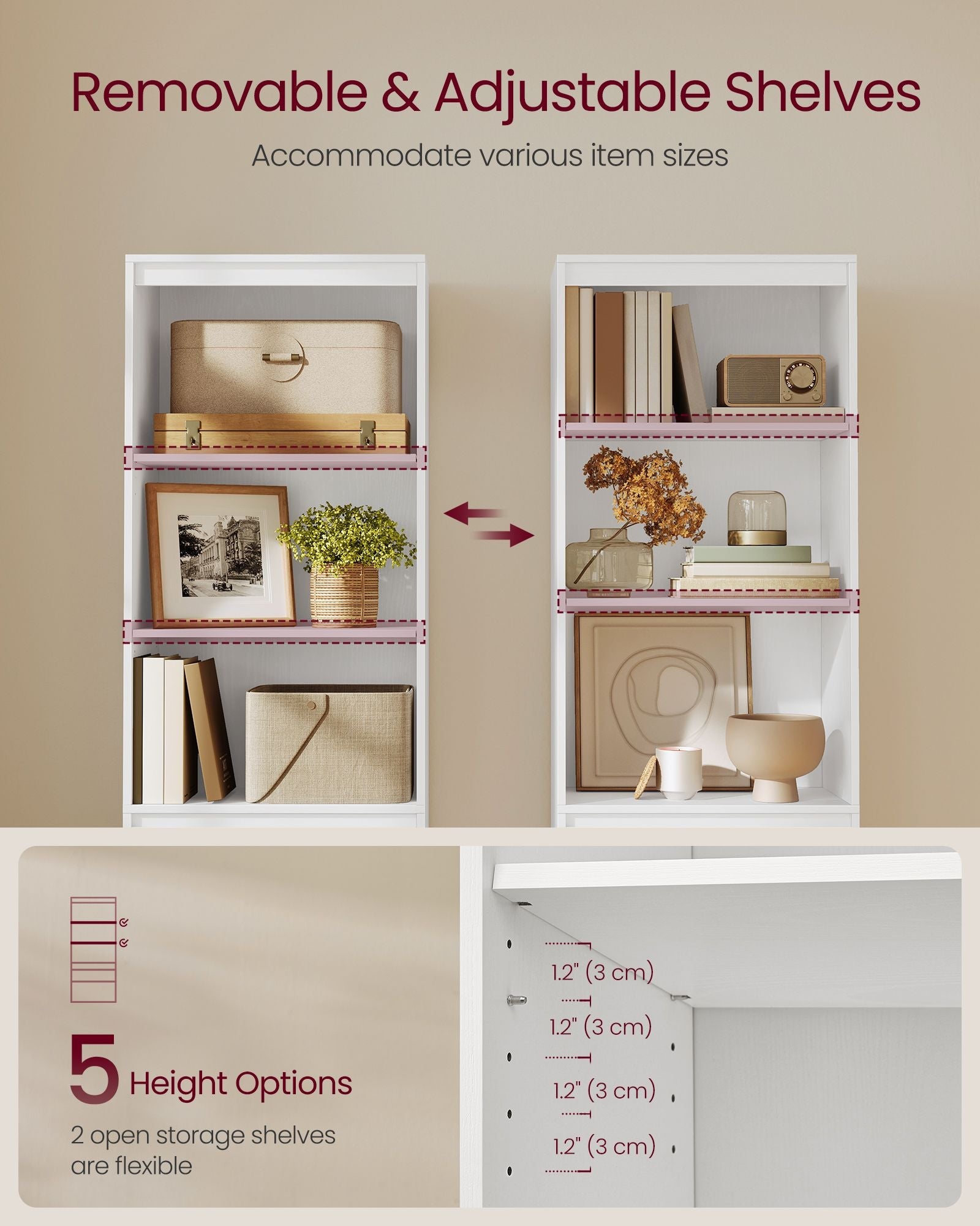 Bookshelf – Engineered Wood – Snow White – 3 Adjustable Shelves, 3 Drawers
