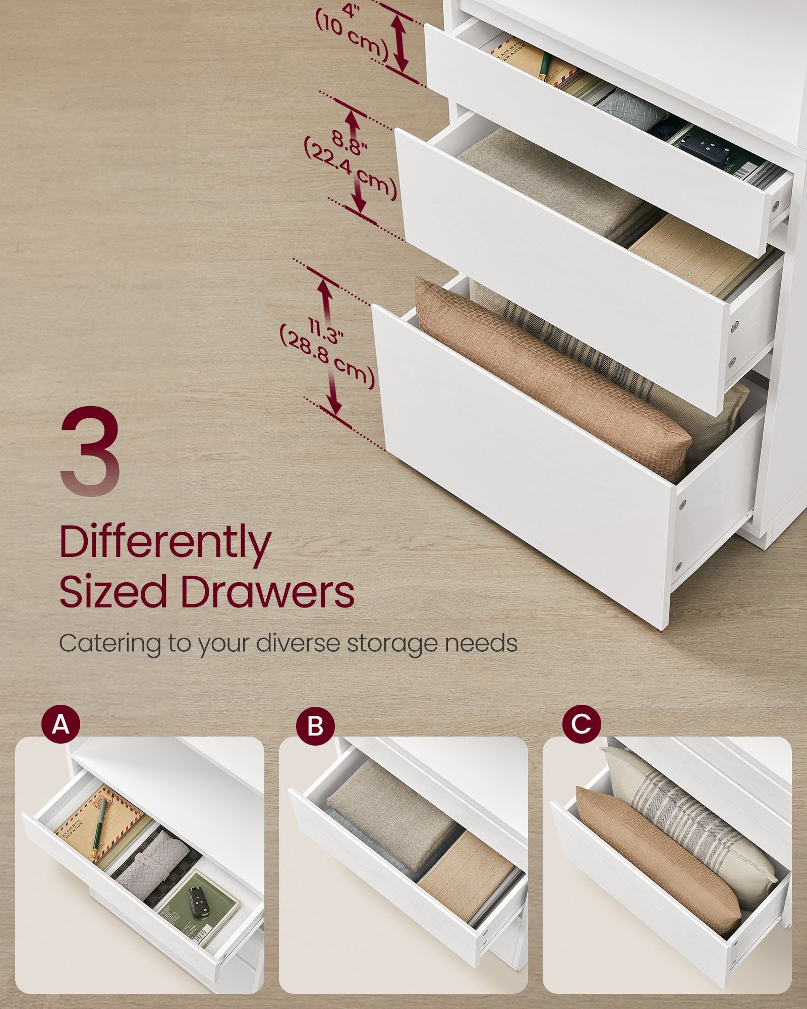 Bookshelf – Engineered Wood – Snow White – 3 Adjustable Shelves, 3 Drawers