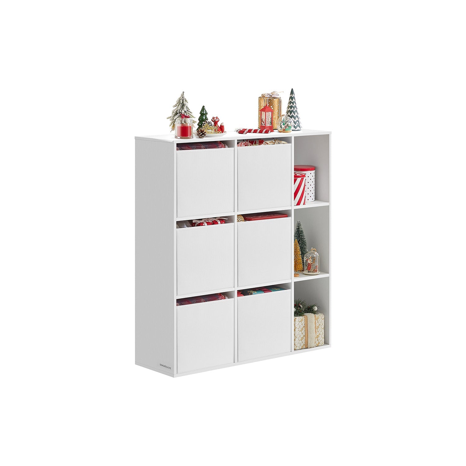 Bookshelf – Engineered Wood – Snow White – 6 Fabric Drawers – Toolless Assembly