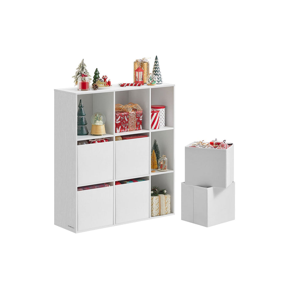Bookshelf – Engineered Wood – Snow White – 6 Fabric Drawers – Toolless Assembly