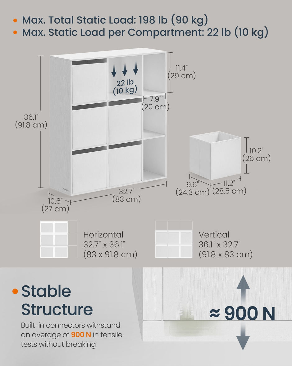 Bookshelf – Engineered Wood – Snow White – 6 Fabric Drawers – Toolless Assembly