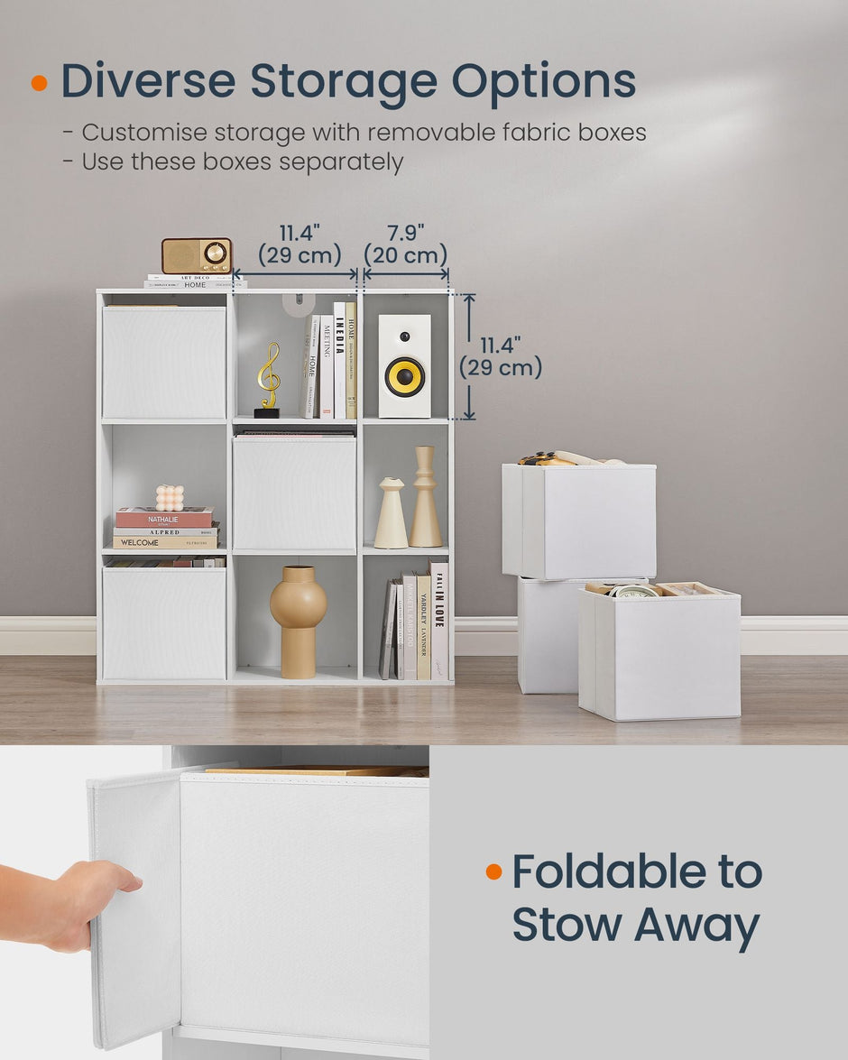 Bookshelf – Engineered Wood – Snow White – 6 Fabric Drawers – Toolless Assembly