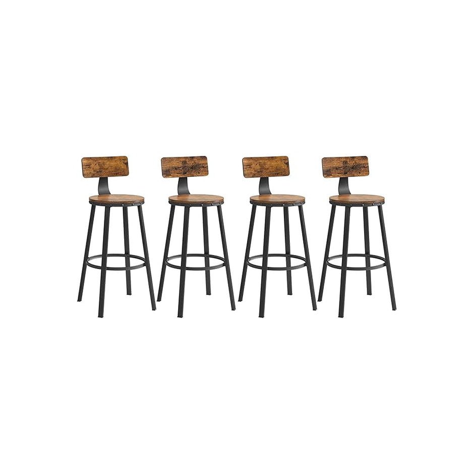 Bar Stools Set of 4 – Steel – Rustic Brown and Black – Industrial Design with Backrest