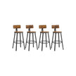 Bar Stools Set of 4 – Steel – Rustic Brown and Black – Industrial Design with Backrest