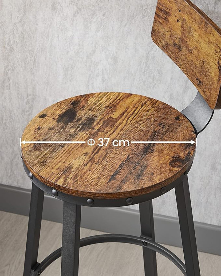 Bar Stools Set of 4 – Steel – Rustic Brown and Black – Industrial Design with Backrest