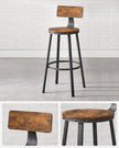 Bar Stools Set of 4 – Steel – Rustic Brown and Black – Industrial Design with Backrest