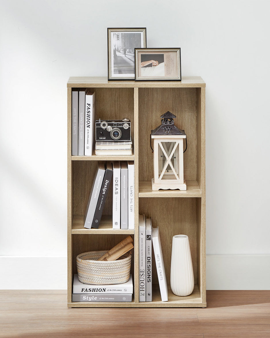 Wooden Bookcase – Oak – 5-Cube Design – Floor Standing Bookshelf