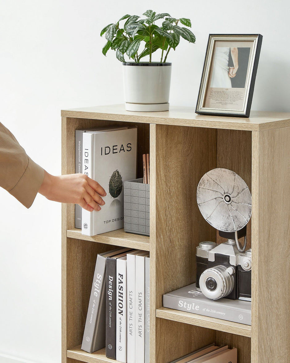 Wooden Bookcase – Oak – 5-Cube Design – Floor Standing Bookshelf