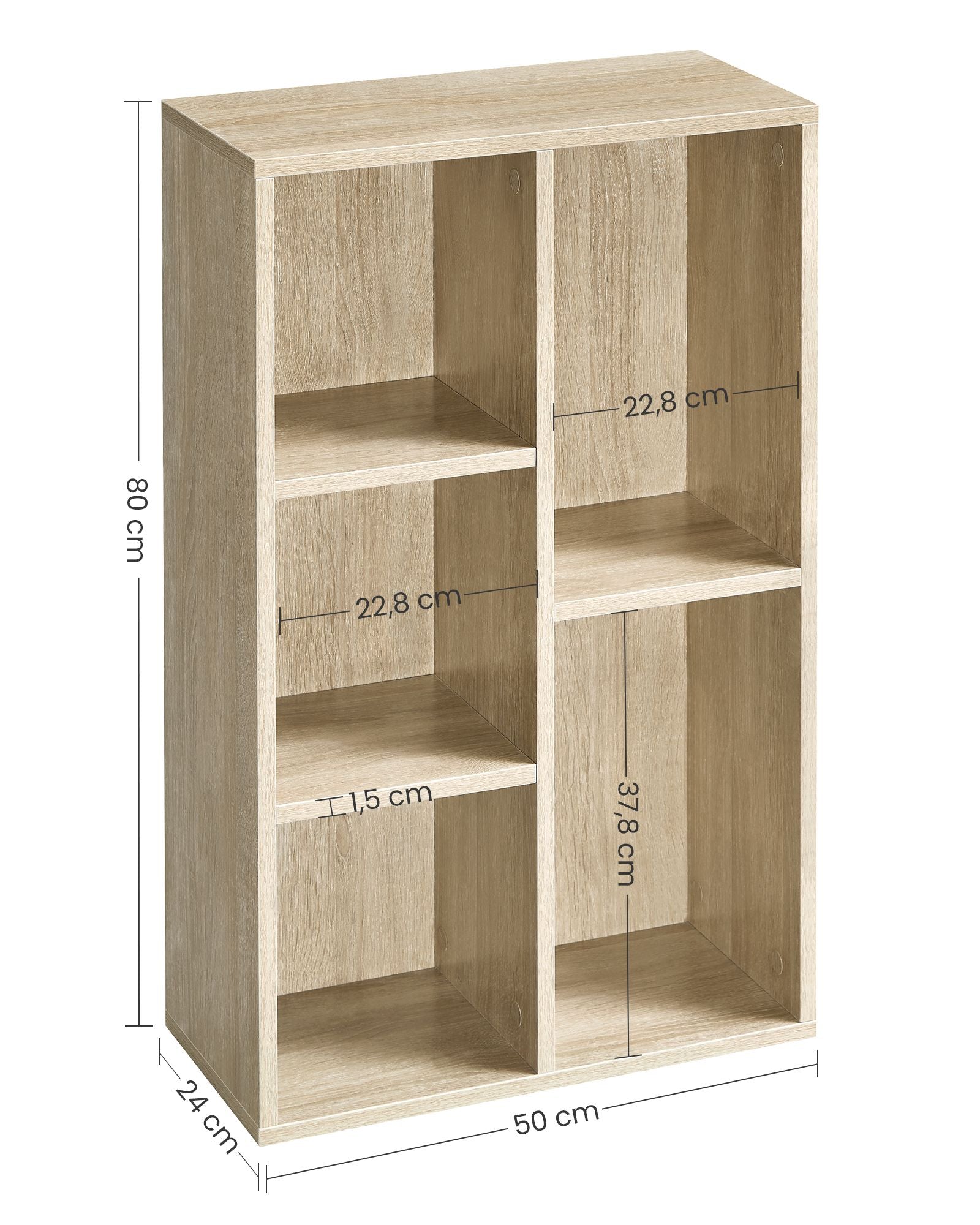 Wooden Bookcase – Oak – 5-Cube Design – Floor Standing Bookshelf