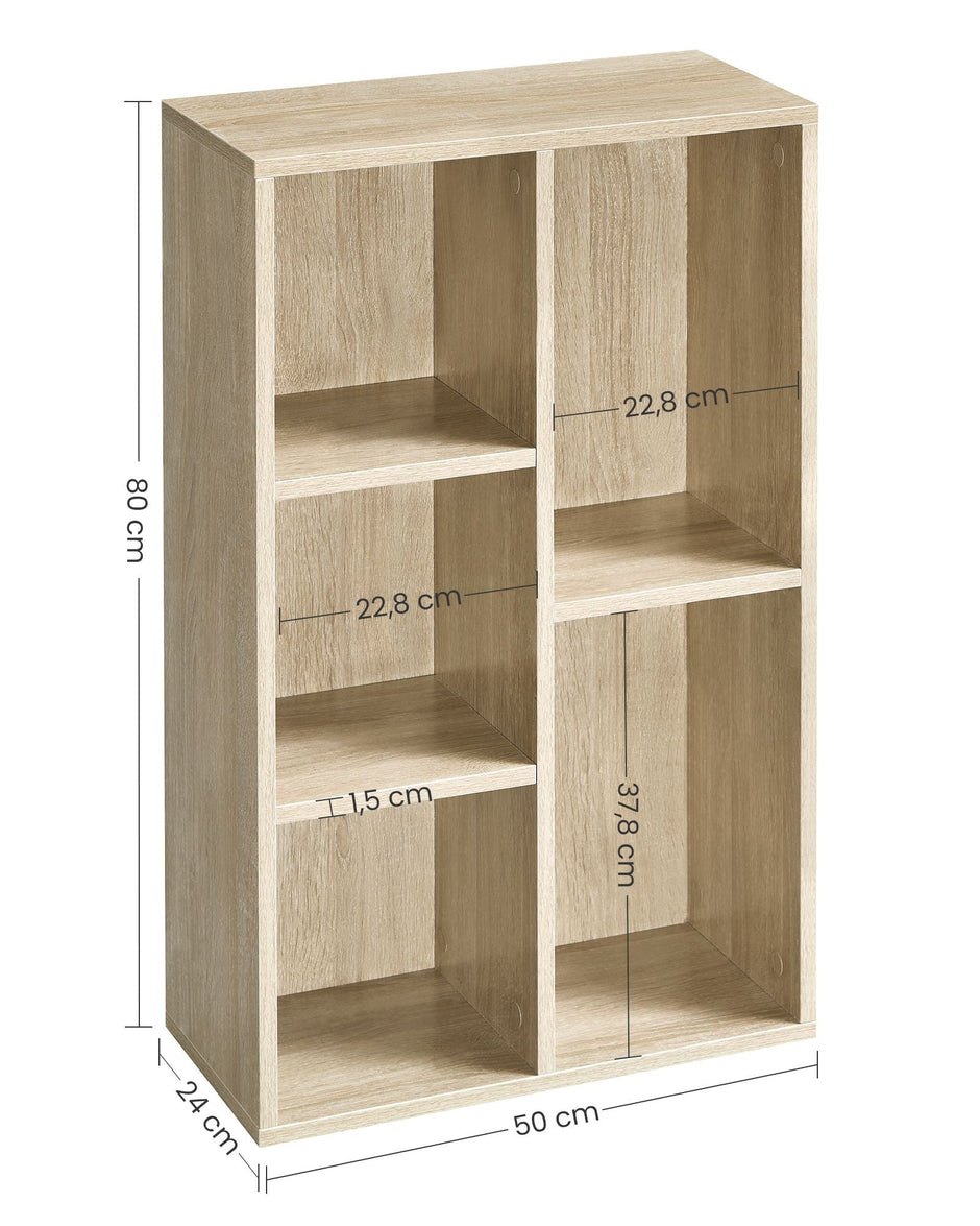 Wooden Bookcase – Oak – 5-Cube Design – Floor Standing Bookshelf