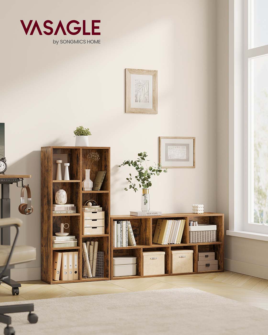 7 Compartment Bookcase – Wooden – Oak – Floor Standing