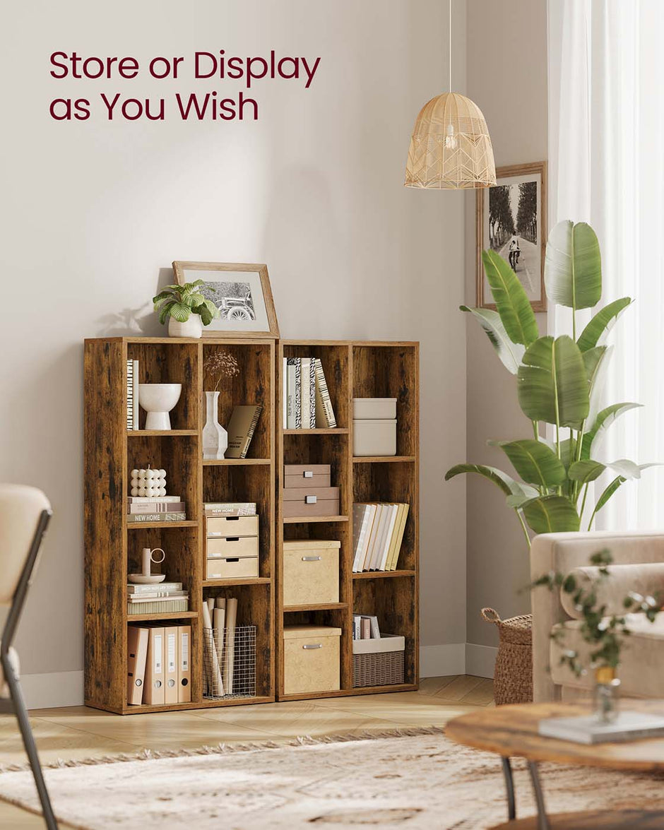 7 Compartment Bookcase – Wooden – Oak – Floor Standing