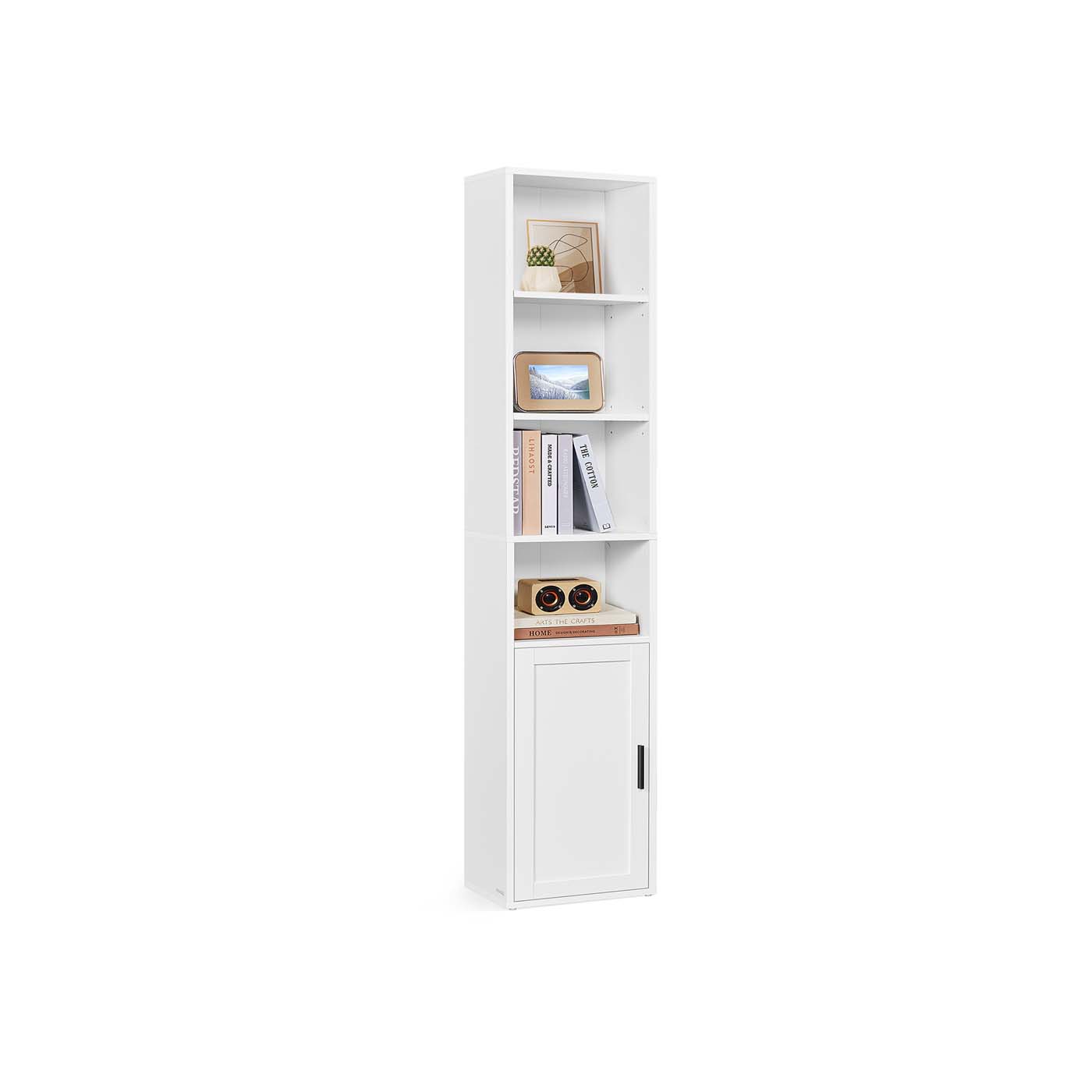 Tall Bookcase – Wooden – Rustic Brown – 6-Tier with Door