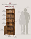 Tall Bookcase – Wooden – Rustic Brown – 6-Tier with Door