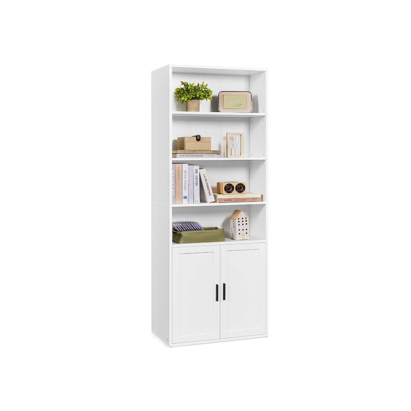 Tall Wooden Bookcase – Wood – Cloud White – 6-Tier with Door