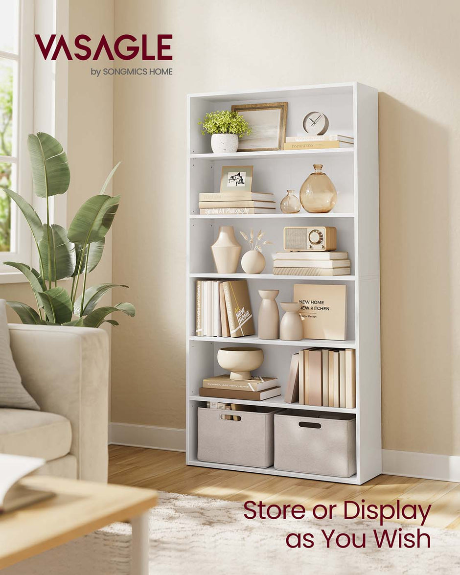 5-Tier Bookshelf – Wood – Cloud White – Open Storage Design