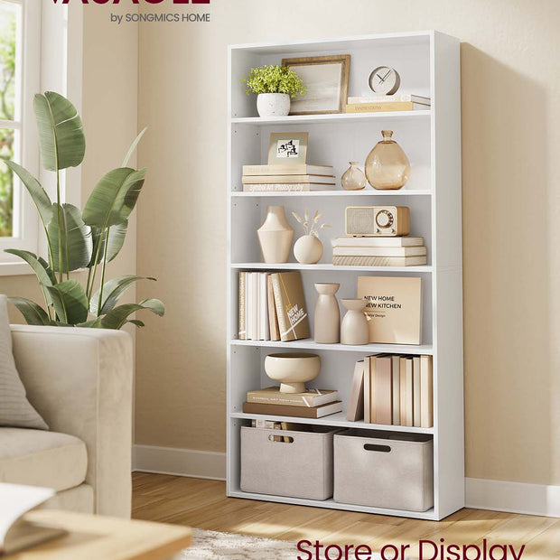 5-Tier Bookshelf – Wood – Cloud White – Open Storage Design