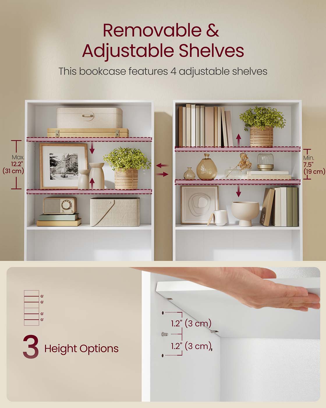 5-Tier Bookshelf – Wood – Cloud White – Open Storage Design