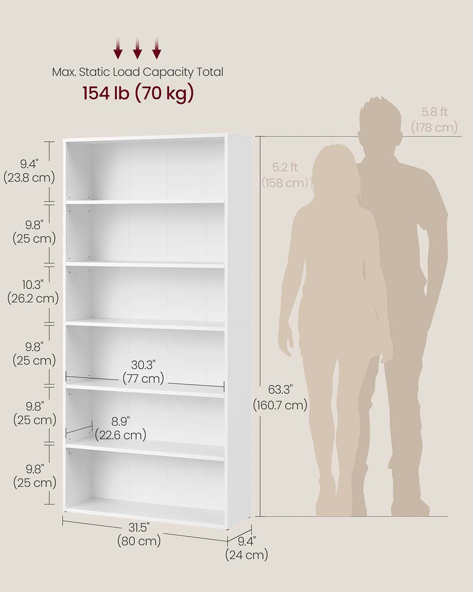 5-Tier Bookshelf – Wood – Cloud White – Open Storage Design
