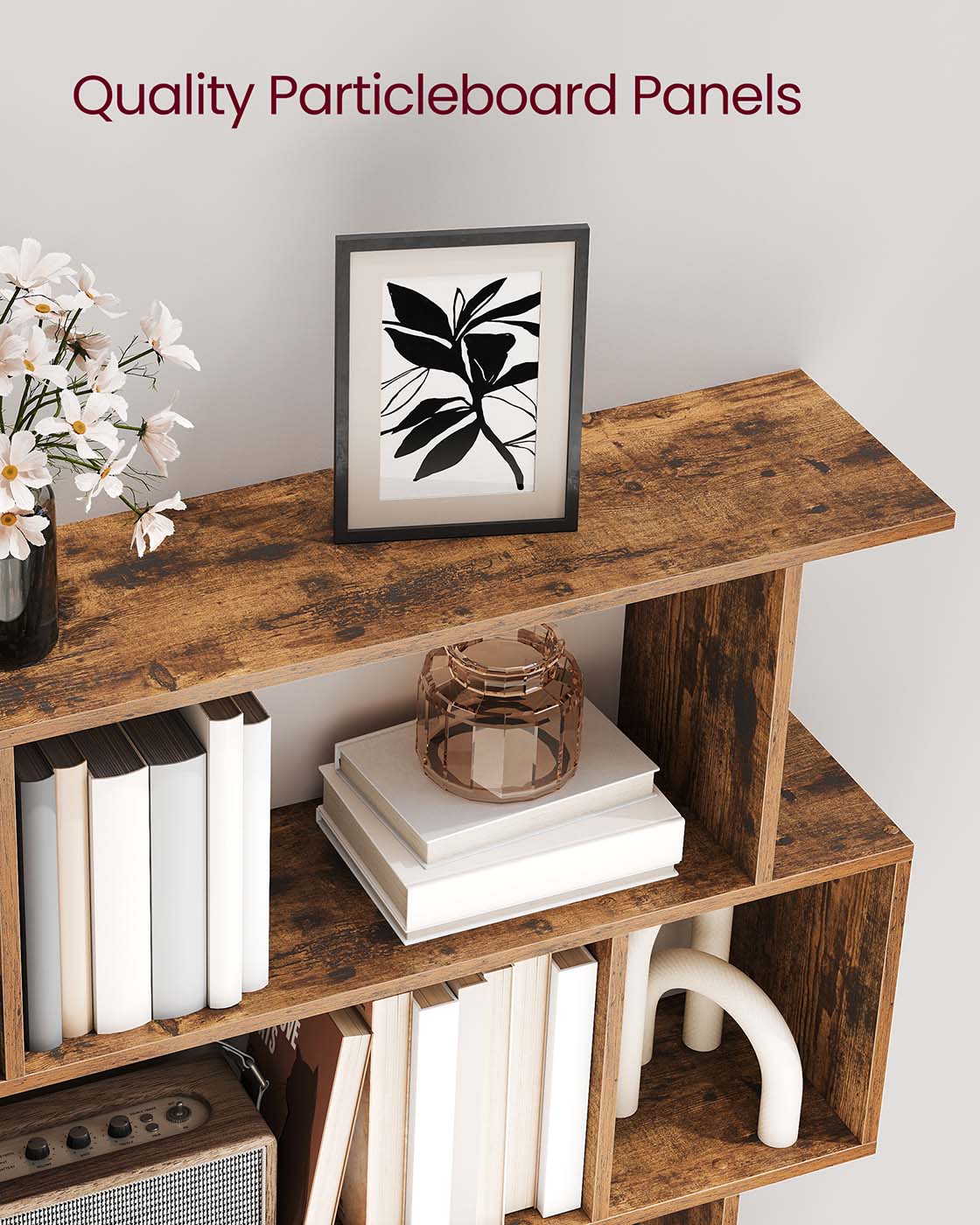 5-Tier Bookshelf – Wooden – Rustic Brown – Open Compartments
