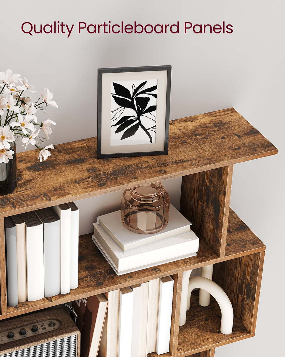5-Tier Bookshelf – Wooden – Rustic Brown – Open Compartments