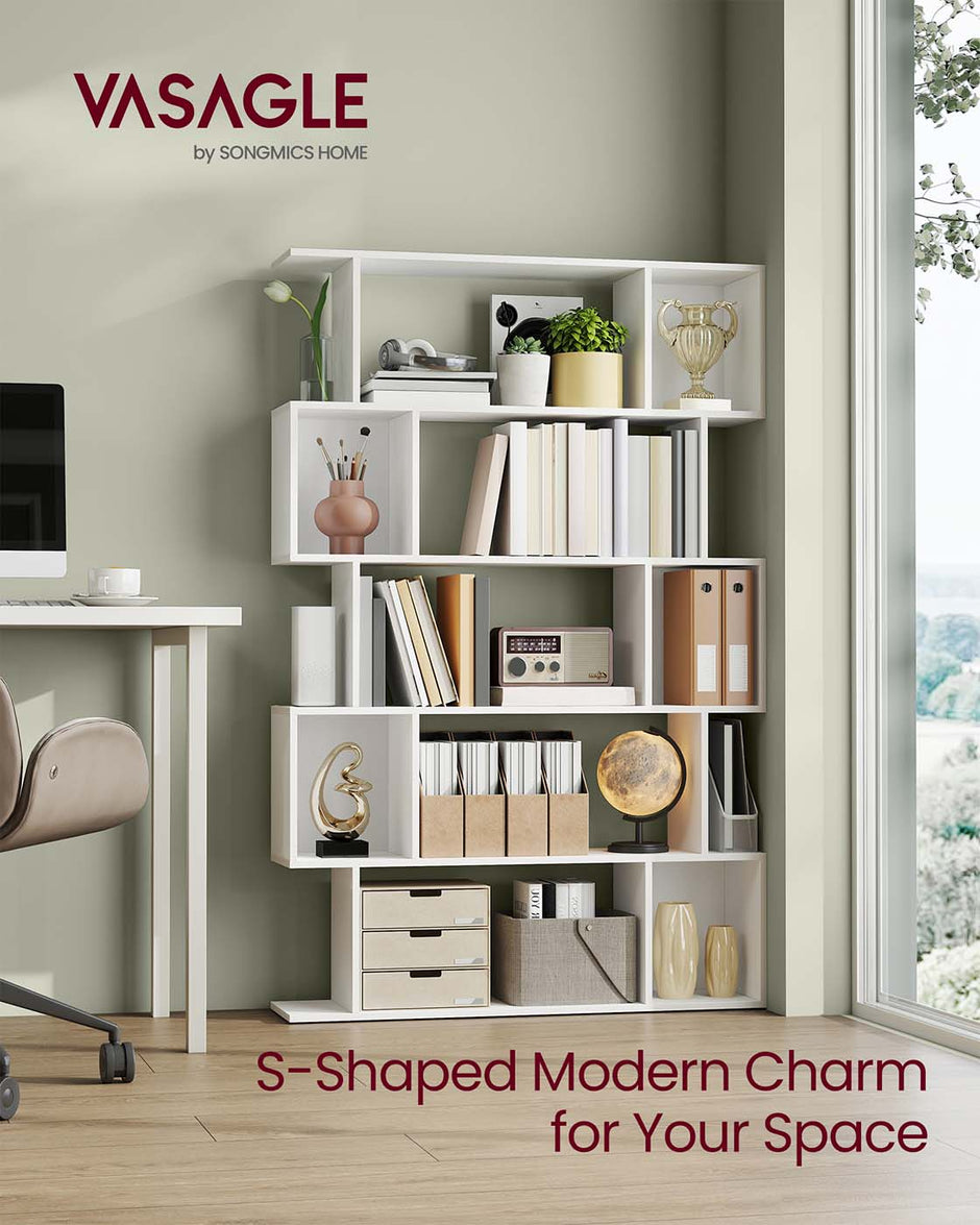5-Tier Bookshelf – Wooden – Matte White – Open Compartments