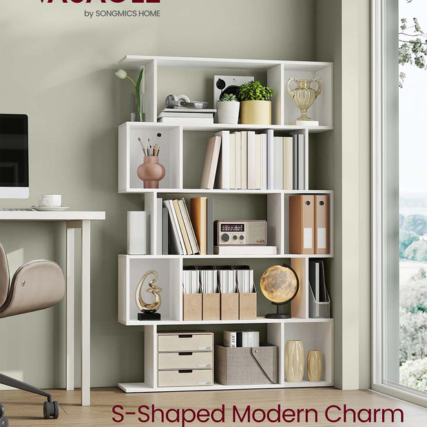 5-Tier Bookshelf – Wooden – Matte White – Open Compartments