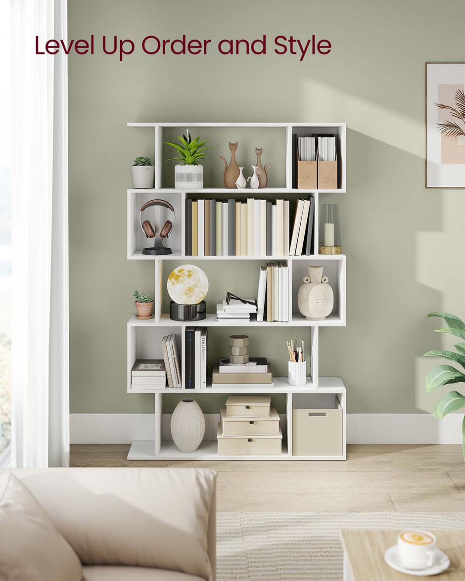 5-Tier Bookshelf – Wooden – Matte White – Open Compartments