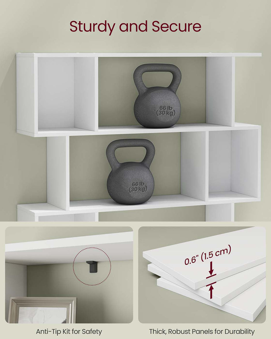5-Tier Bookshelf – Wooden – Matte White – Open Compartments