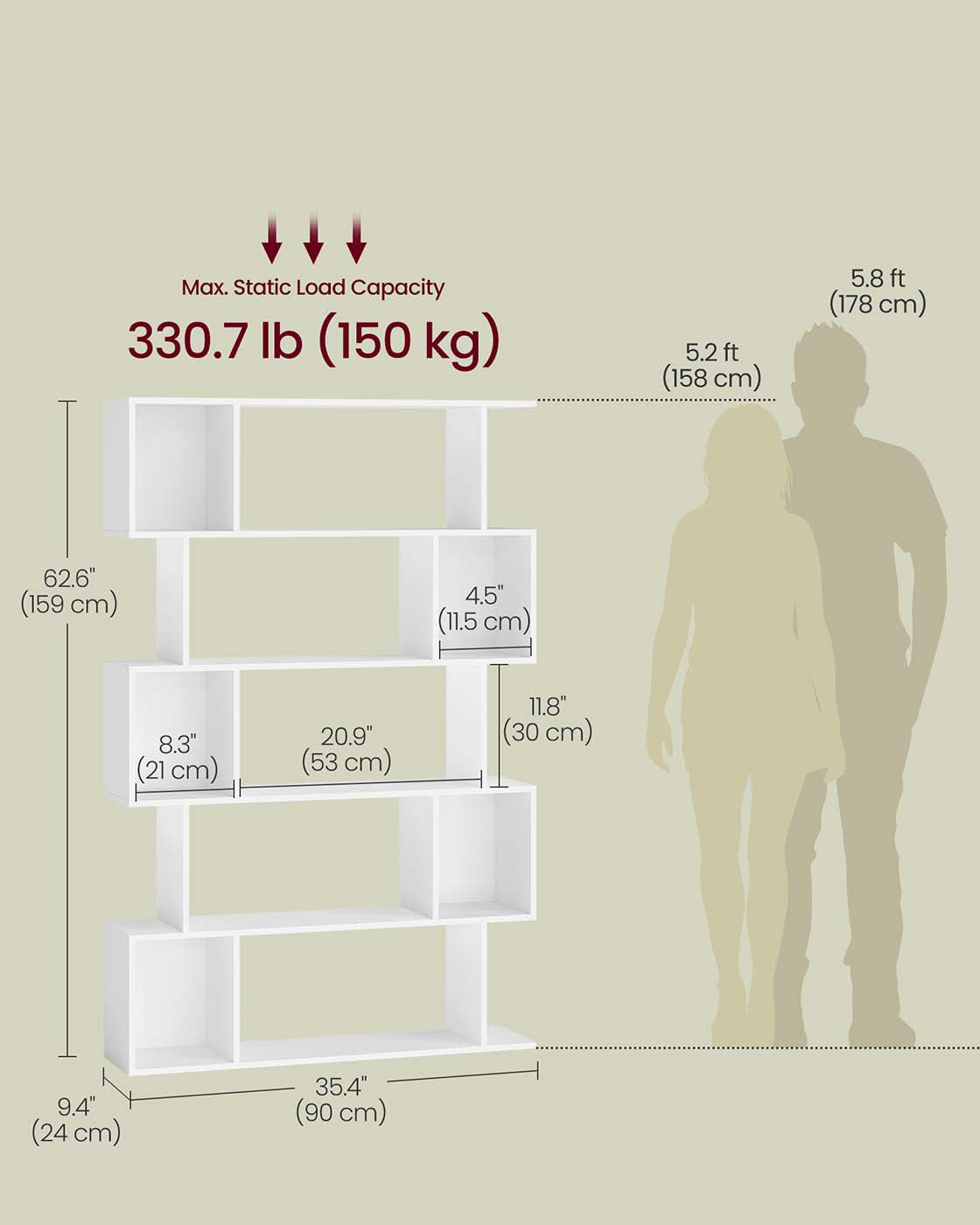5-Tier Bookshelf – Wooden – Matte White – Open Compartments