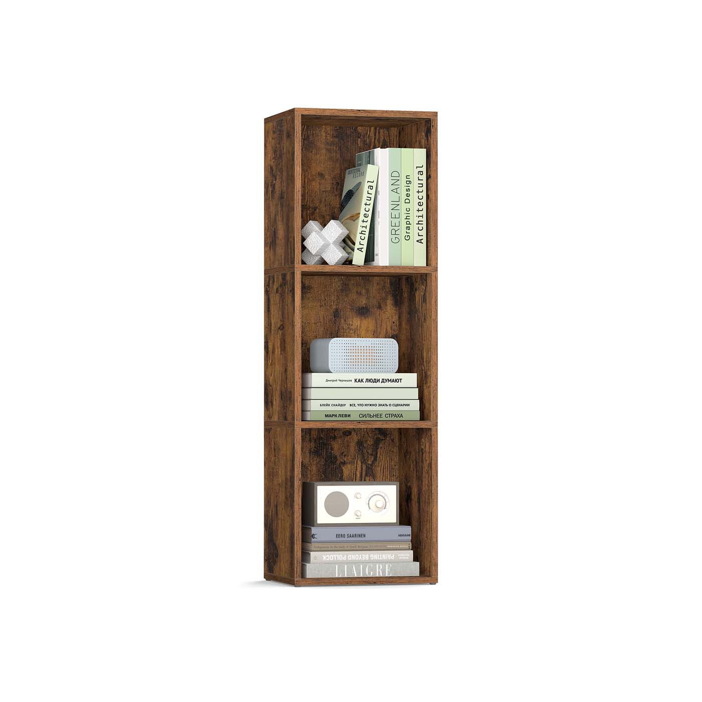 3-Tier Bookshelf – Wood – Rustic Brown – Open Compartments