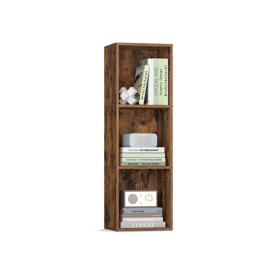3-Tier Bookshelf – Wood – Rustic Brown – Open Compartments