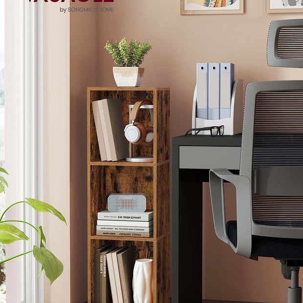 3-Tier Bookshelf – Wood – Rustic Brown – Open Compartments