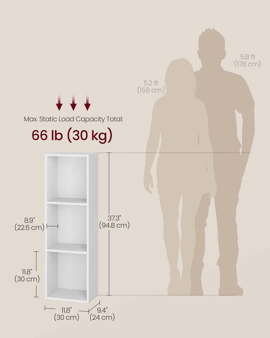 3-Tier Bookshelf – Wood – Rustic Brown – Open Compartments