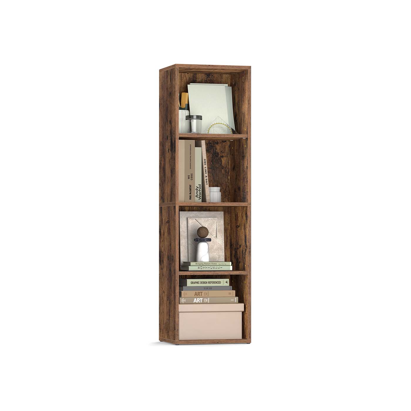 4-Tier Cube Bookshelf – Engineered Wood – Rustic Brown – Open Shelves for Versatile Display and Storage