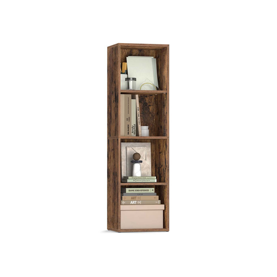 4-Tier Cube Bookshelf – Engineered Wood – Rustic Brown – Open Shelves for Versatile Display and Storage