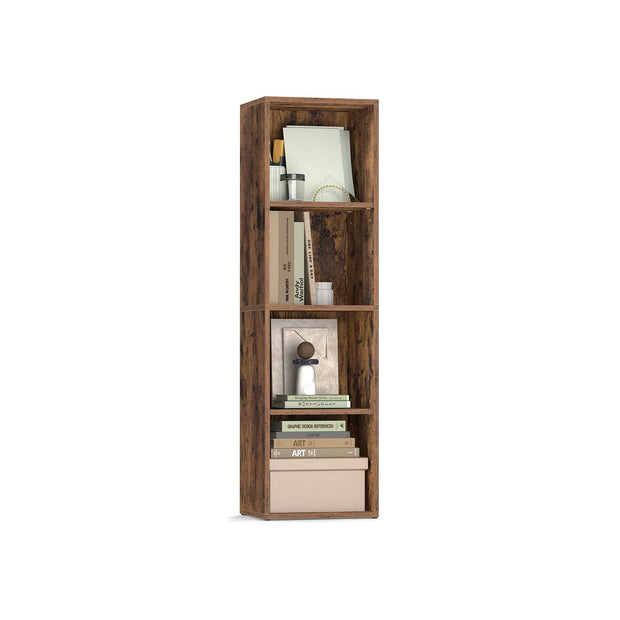 4-Tier Cube Bookshelf – Engineered Wood – Rustic Brown – Open Shelves for Versatile Display and Storage