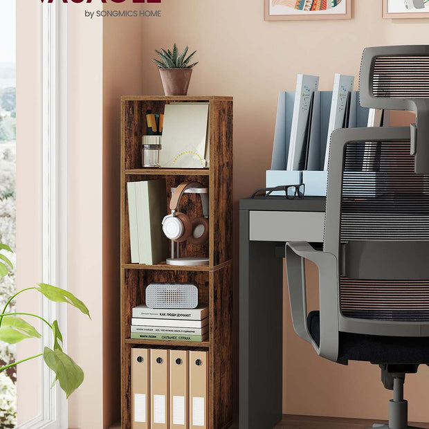 4-Tier Cube Bookshelf – Engineered Wood – Rustic Brown – Open Shelves for Versatile Display and Storage
