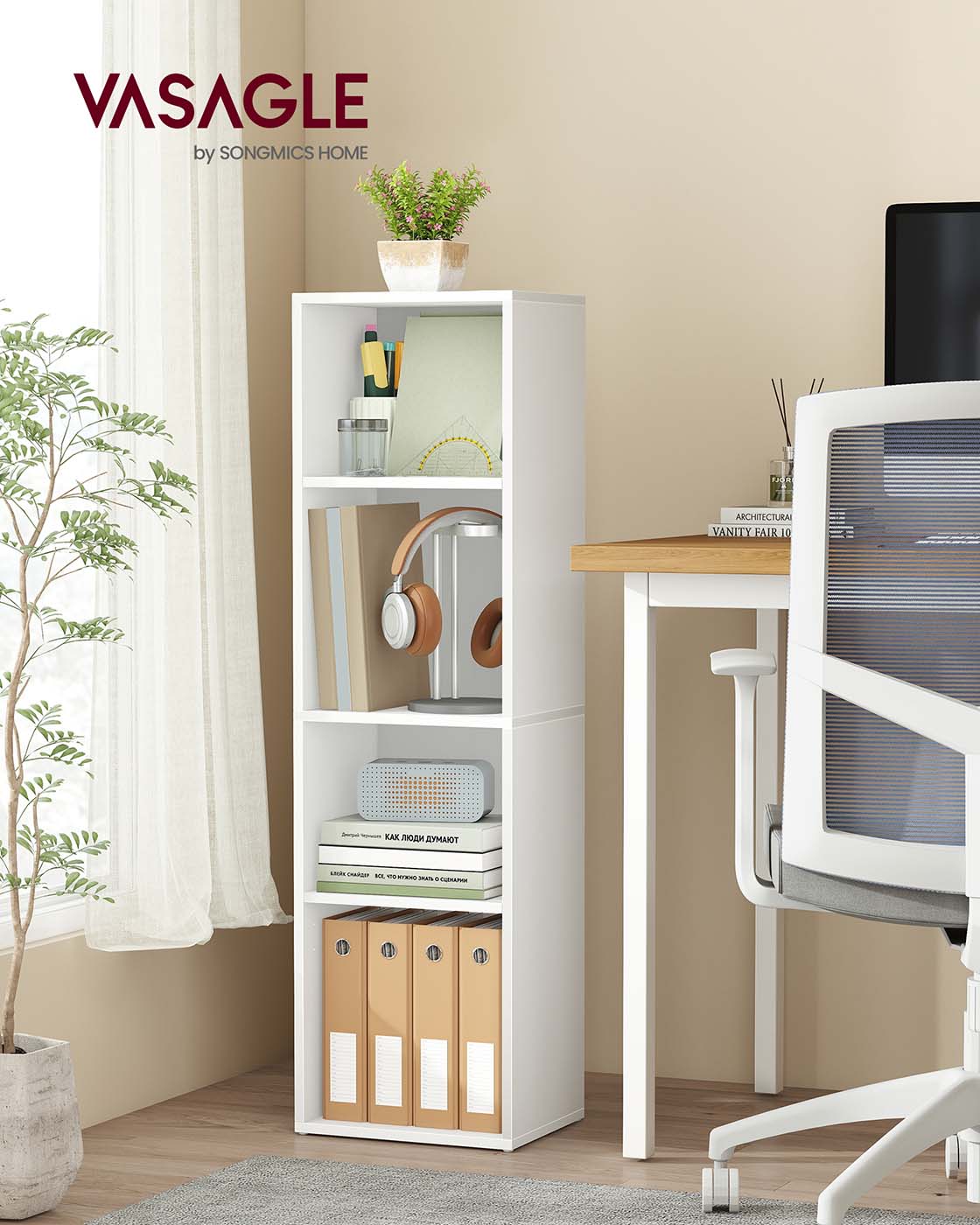 4-Tier Cube Bookshelf – Engineered Wood – Rustic Brown – Open Shelves for Versatile Display and Storage