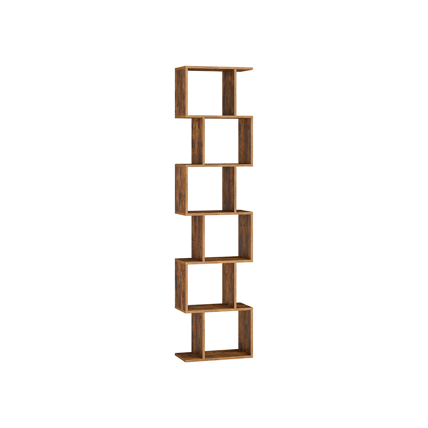 Bookshelf – Engineered Wood – Rustic Brown – 6-Tier Room Divider with Cube Shelves