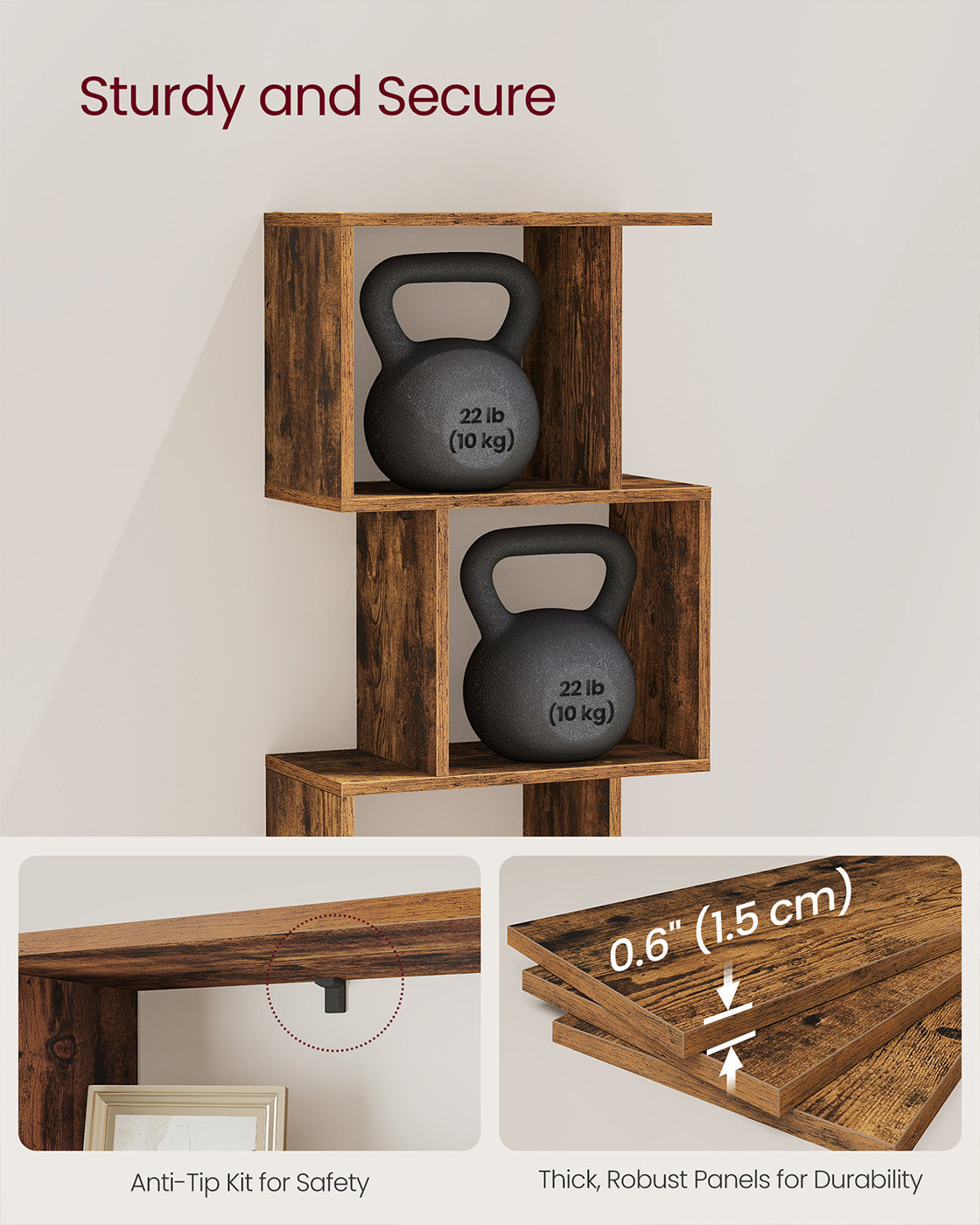 Bookshelf – Engineered Wood – Rustic Brown – 6-Tier Room Divider with Cube Shelves