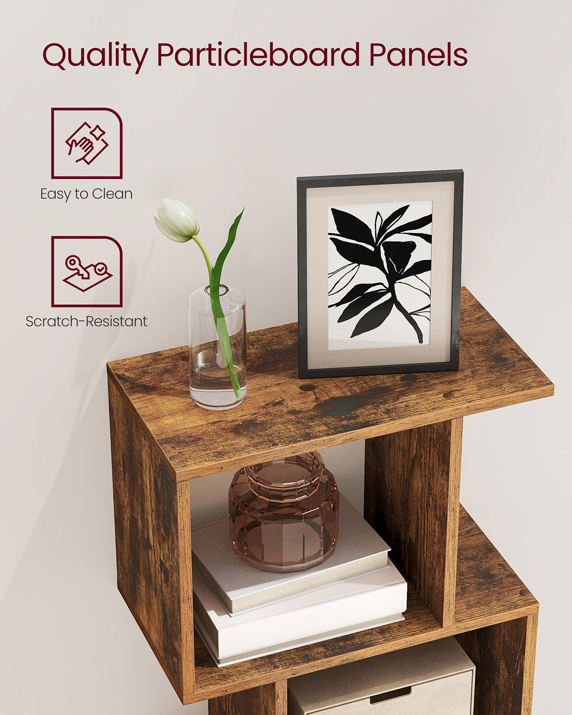 Bookshelf – Engineered Wood – Rustic Brown – 6-Tier Room Divider with Cube Shelves