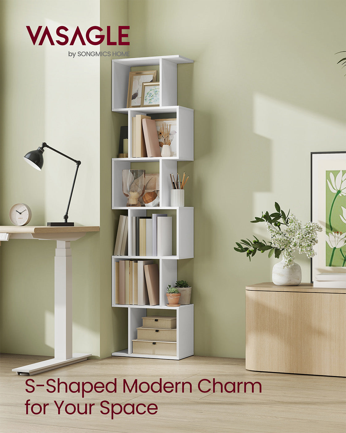Bookshelf – Engineered Wood – Rustic Brown – 6-Tier Room Divider with Cube Shelves