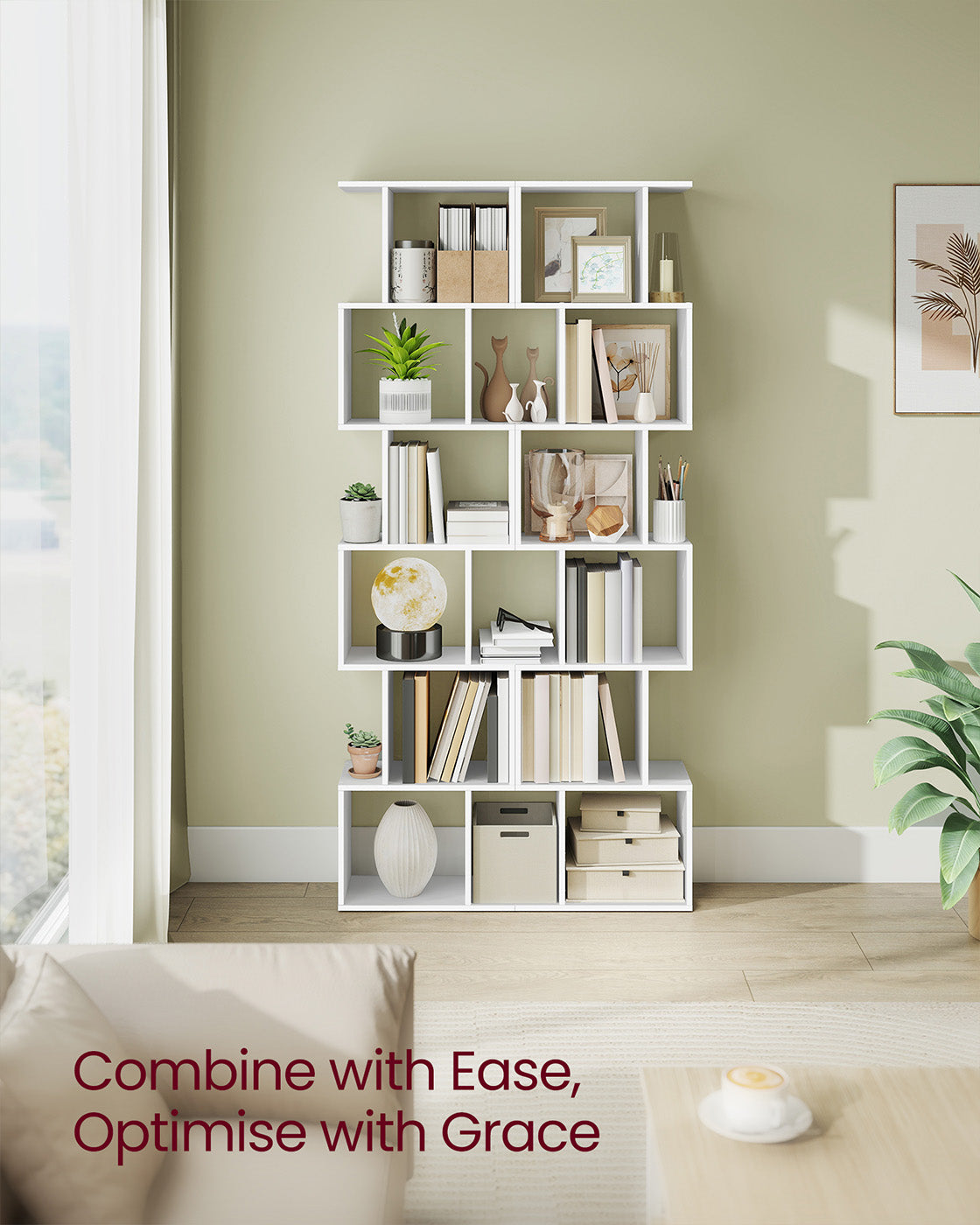 Bookshelf – Engineered Wood – Rustic Brown – 6-Tier Room Divider with Cube Shelves