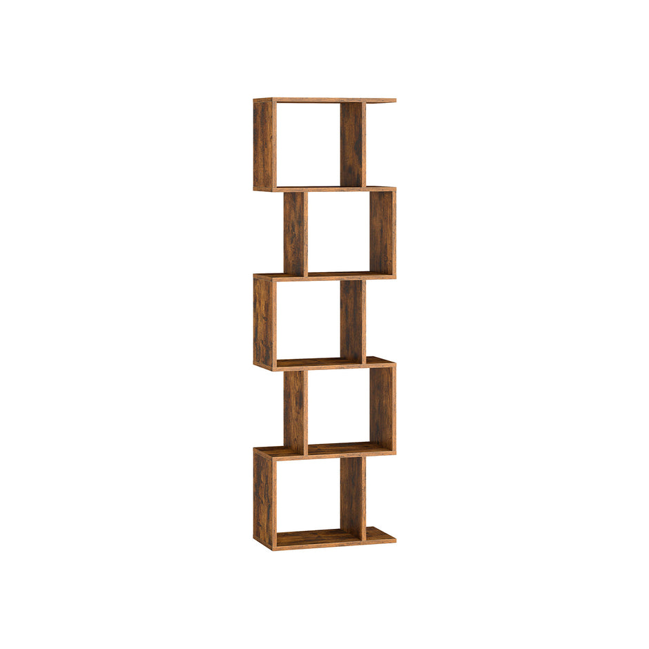 Bookshelf – Engineered Wood – Rustic Brown – 6-Tier Room Divider with Cube Shelves