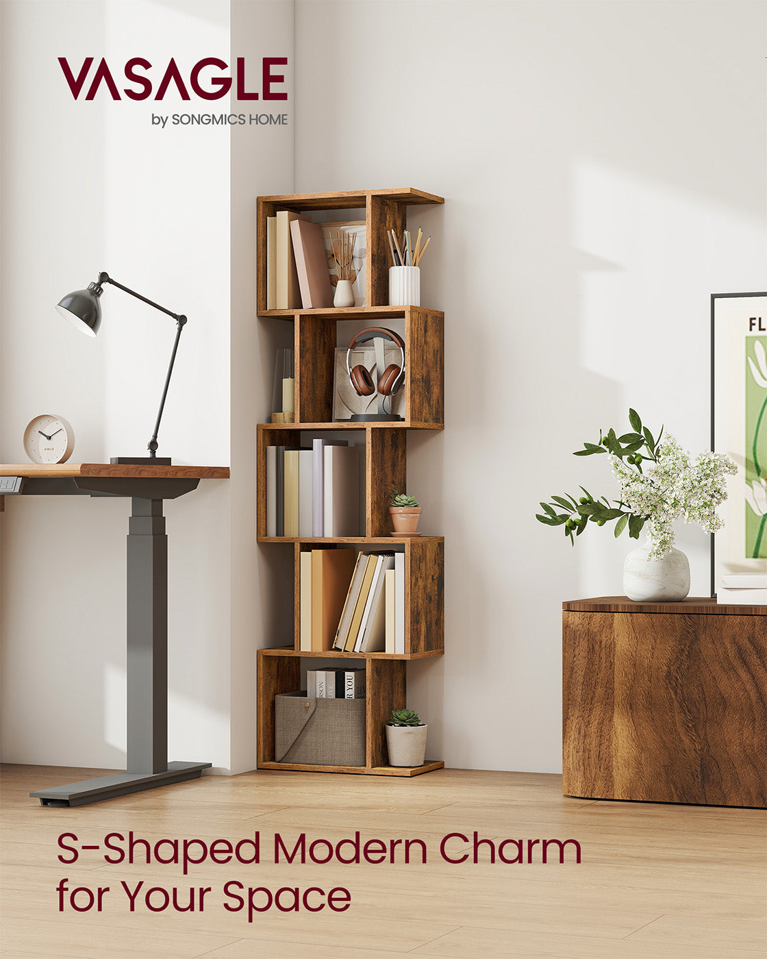 Bookshelf – Engineered Wood – Rustic Brown – 6-Tier Room Divider with Cube Shelves
