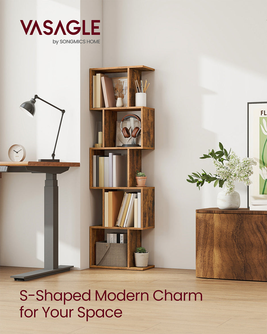Bookshelf – Engineered Wood – Rustic Brown – 6-Tier Room Divider with Cube Shelves