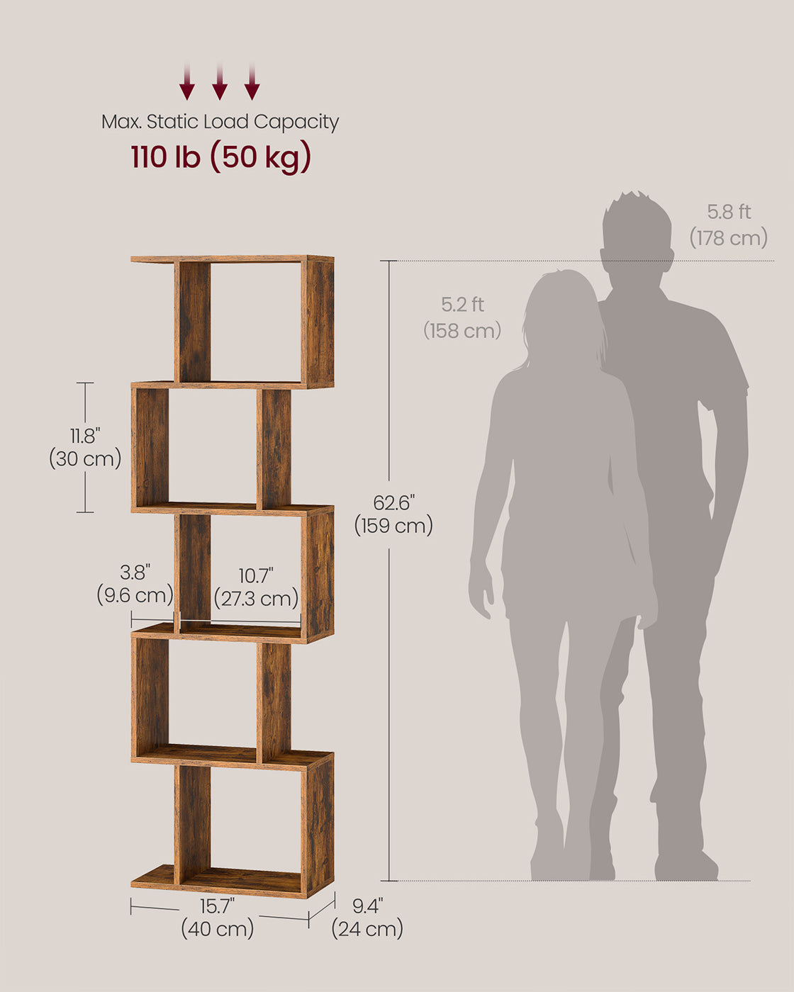 Bookshelf – Engineered Wood – Rustic Brown – 6-Tier Room Divider with Cube Shelves
