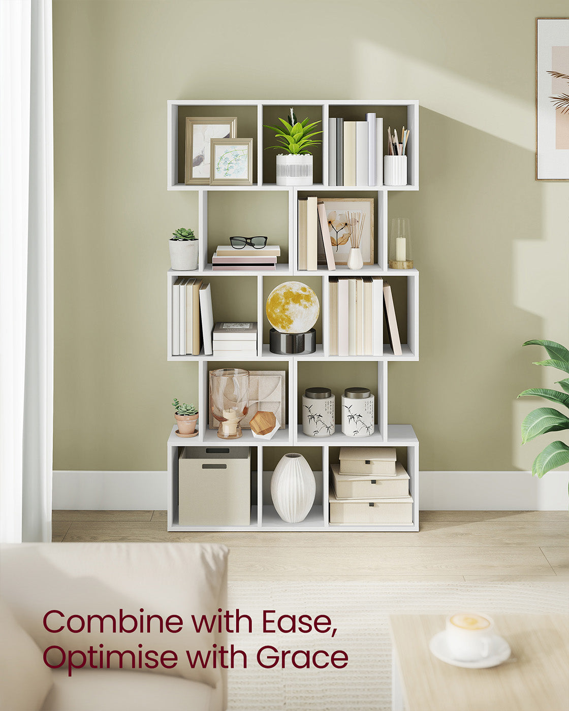 Bookshelf – Engineered Wood – Rustic Brown – 6-Tier Room Divider with Cube Shelves