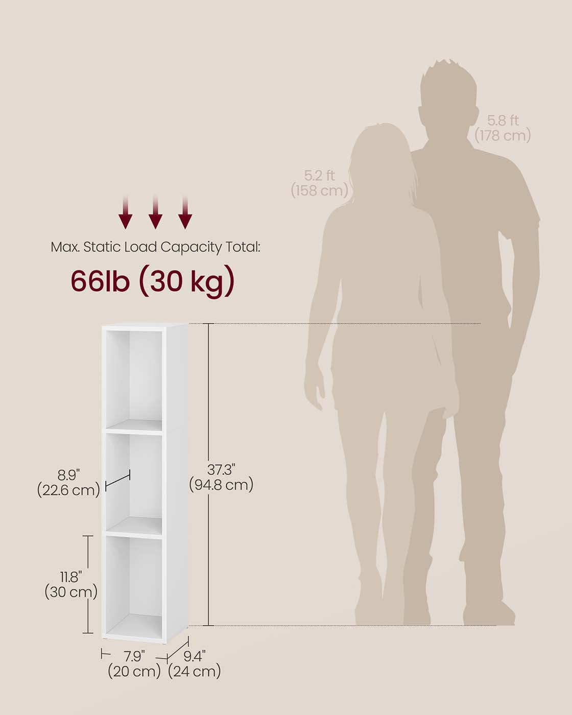 3-Tier Bookshelf – Wood – Rustic Brown – Open Compartments